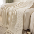 Cozy Knitted Throw Blanket Warm Acrylic Weave 127×170cm White