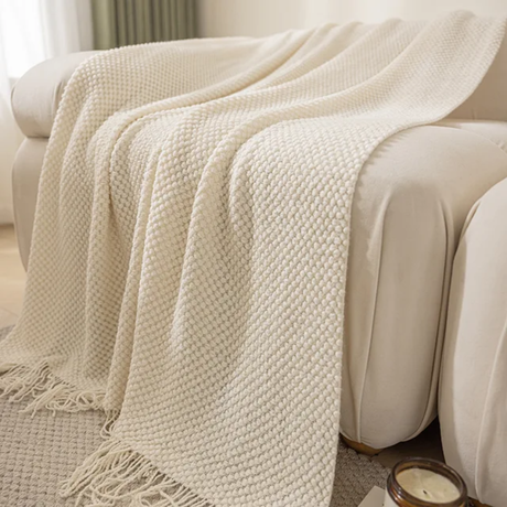 Cozy Knitted Throw Blanket Warm Acrylic Weave 127×170cm White