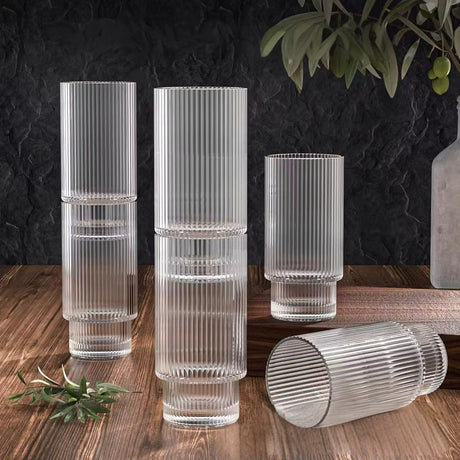 Creative Ribbed Crystal Glass Tumblers 6pcs Set Elegant Drinkware for Everyday Use