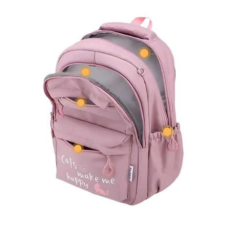 Cute Girls Backpack | Large Capacity School Bag in Black & Pink | 44cm (H) x 29cm (W) x 18cm (D)