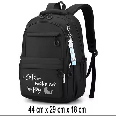 Cute Girls Backpack | Large Capacity School Bag in Black & Pink | 44cm (H) x 29cm (W) x 18cm (D)
