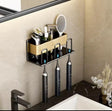 Metallic Wall-Mounted Toothbrush & Toothpaste Holder – Black Gold | Space-Saving Bathroom Organizer