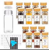 12pc Premium Thick Glass Spice Jar Set – 120ml with Bamboo Lids, Stickers, Funnel & Pen- Furaha Finds Kenya