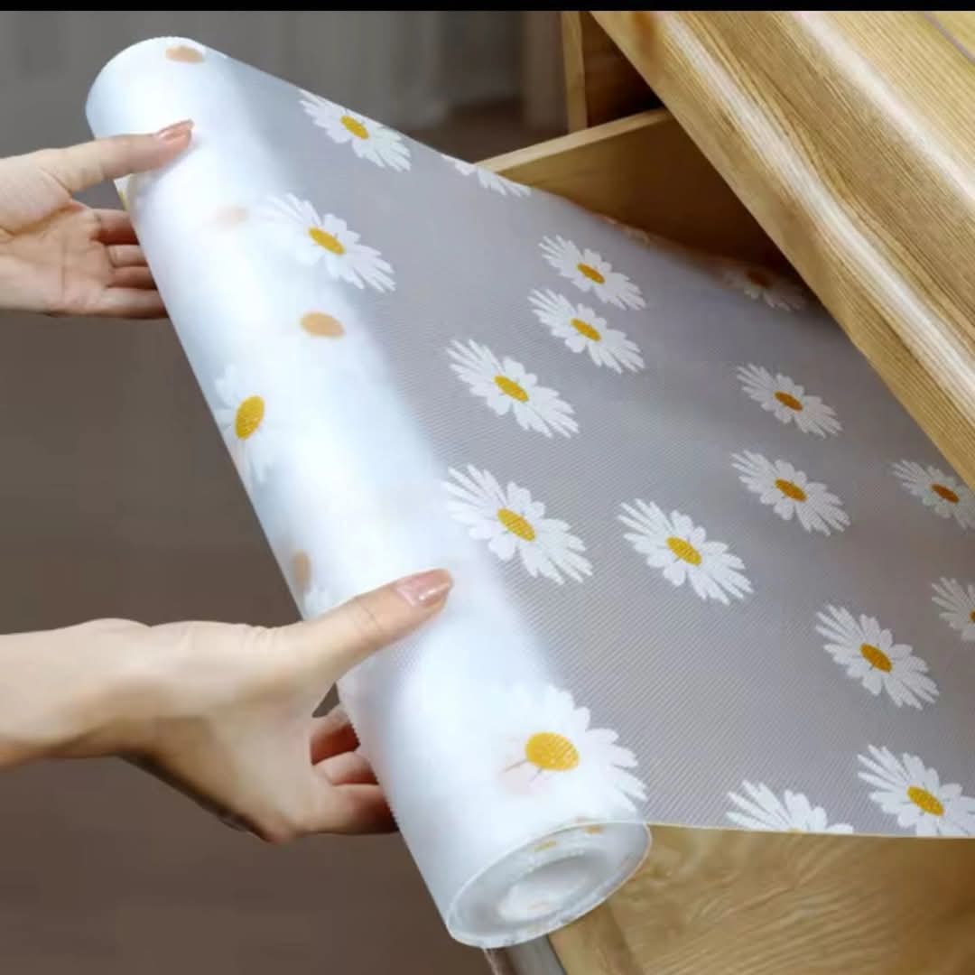 Daisy Pattern Kitchen Drawer Liners Waterproof & Cuttable Liner Roll (45x500cm)