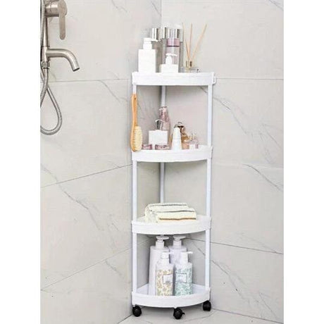Detachable 4 Layer Corner Storage Trolley Rack 88cm High in White Kitchen Storage Racks Rack Wall Shelves & Ledges