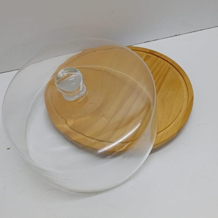 Dome Shaped Glass Cake Cover with Bamboo