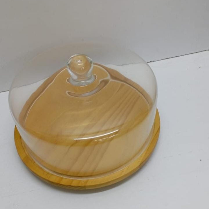 Dome Shaped Glass Cake Cover with Bamboo