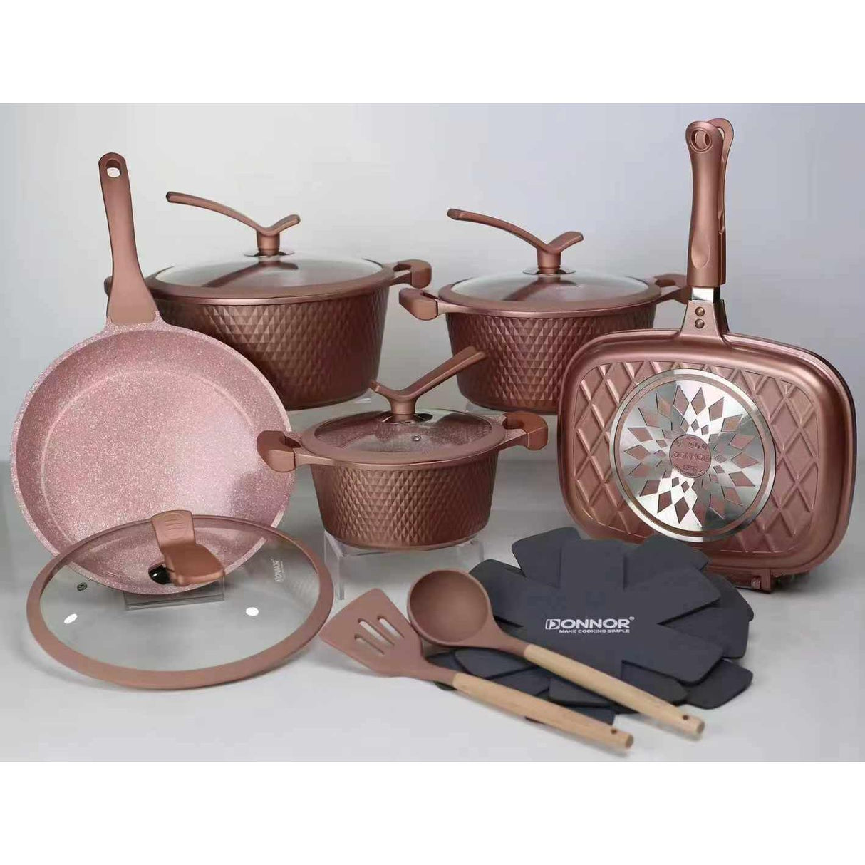 Donnor 15pcs Diamond Nonstick Cookware Set 6 Layer Premium Design