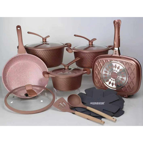 Donnor 15pcs Diamond Nonstick Cookware Set 6 Layer Premium Design