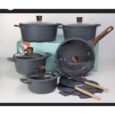 Donnor 15pcs Wave Granite Nonstick Cookware Set 6 Layer Coating