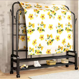 Double Layer Garment Rack Floor Standing Clothes Hanger with Shelves