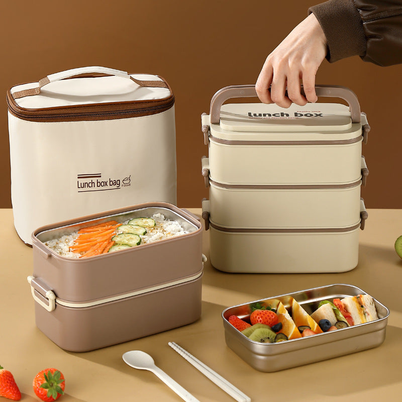 Double Layered Lunch Box with Leakproof Compartments and Matching Insulated Lunch Bag 1500ml