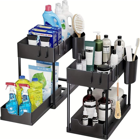 Double Sliding Under Sink Organizer 2Tier Bathroom & Kitchen Storage Rack