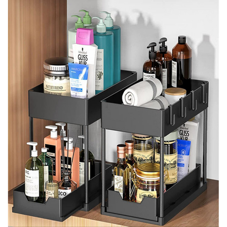 Double Sliding Under Sink Organizer 2Tier Bathroom & Kitchen Storage Rack