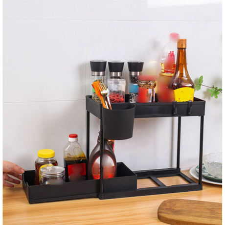 Double Sliding Under Sink Organizer 2Tier Bathroom & Kitchen Storage Rack
