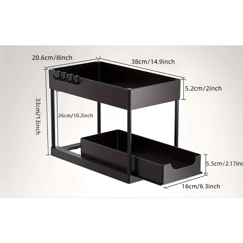 Double Sliding Under Sink Organizer 2Tier Bathroom & Kitchen Storage Rack