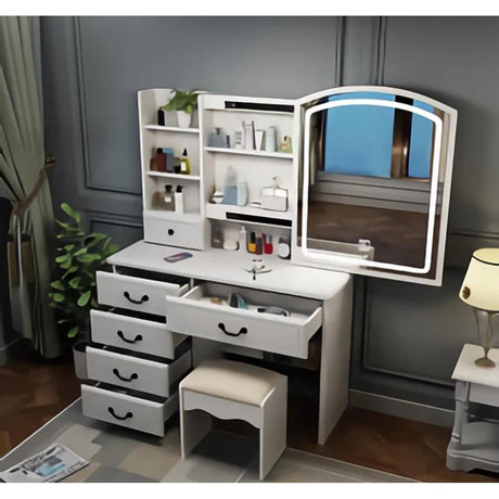 Dressing Table with Sliding Mirror | Elegant Vanity with Storage | 100x36x131cm