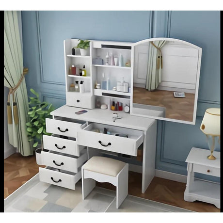 Dressing Table with Sliding Mirror | Elegant Vanity with Storage | 100x36x131cm