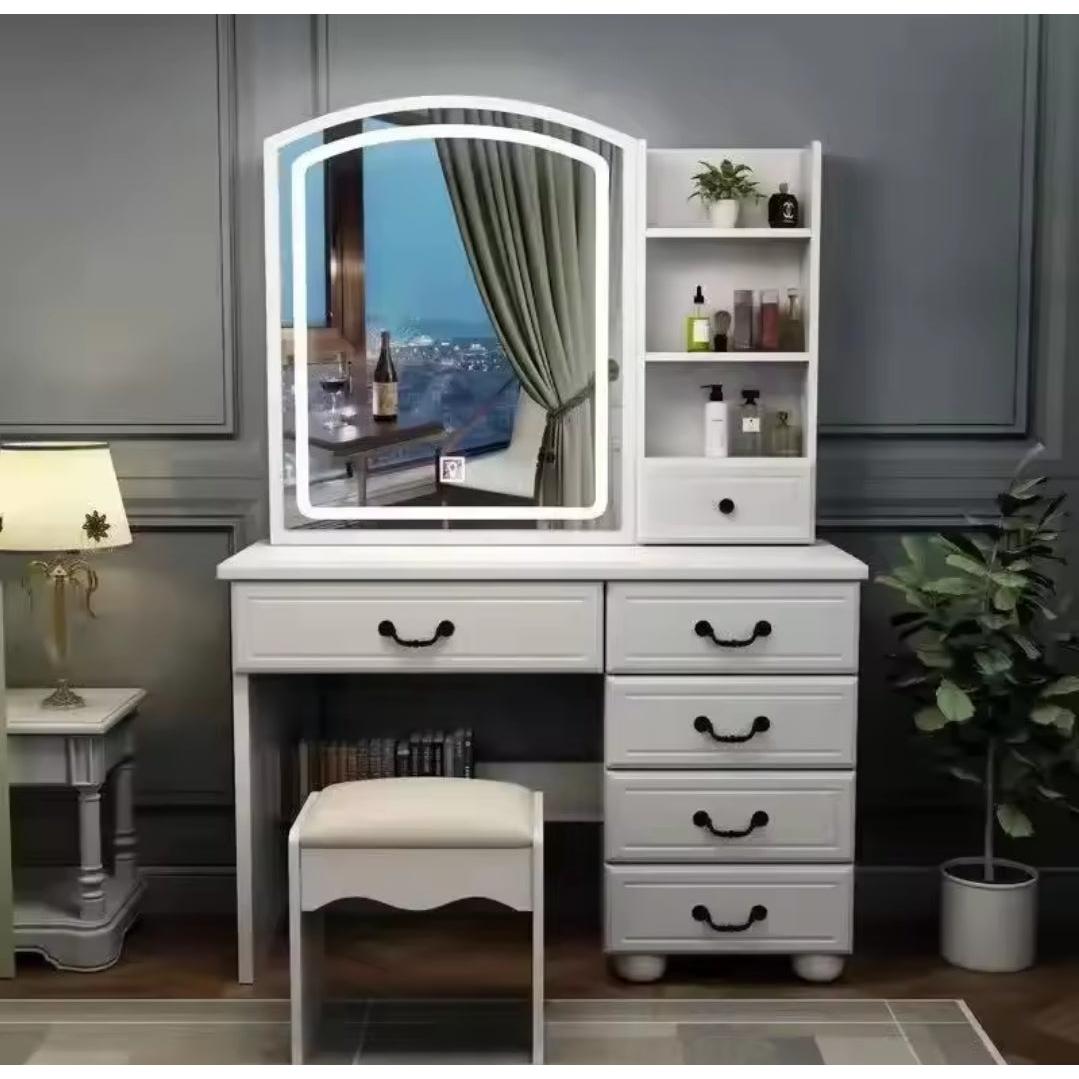 Dressing Table with Sliding Mirror | Elegant Vanity with Storage | 100x36x131cm