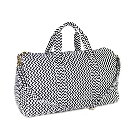 Duffel Sports Bag | Large Capacity | Black and White Striped | Waterproof Material Luggage Duffel Bags