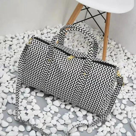 Duffel Sports Bag | Large Capacity | Black and White Striped | Waterproof Material Luggage Duffel Bags
