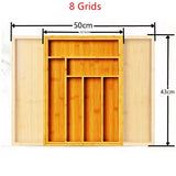 Expandable Bamboo Cutlery Drawer Organizer – 8 Grids, Adjustable 32.5cm–50cm- Furaha Finds Kenya