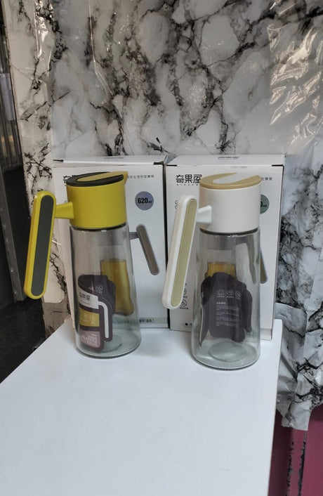 620ml High-Quality Glass Oil Dispenser – White & Mustard Yellow- Furaha Finds Kenya