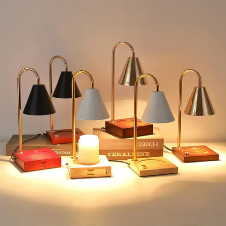 Electric Candle Warmers with Wooden Base Flameless Candle Melting Lamp with 2 Bulbs.