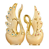 Elegant 2 Piece Swan Ornaments | Frosted Ceramic with Golden Accents
