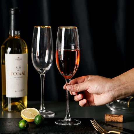 Elegant Gold Rim Clear Champagne Glasses