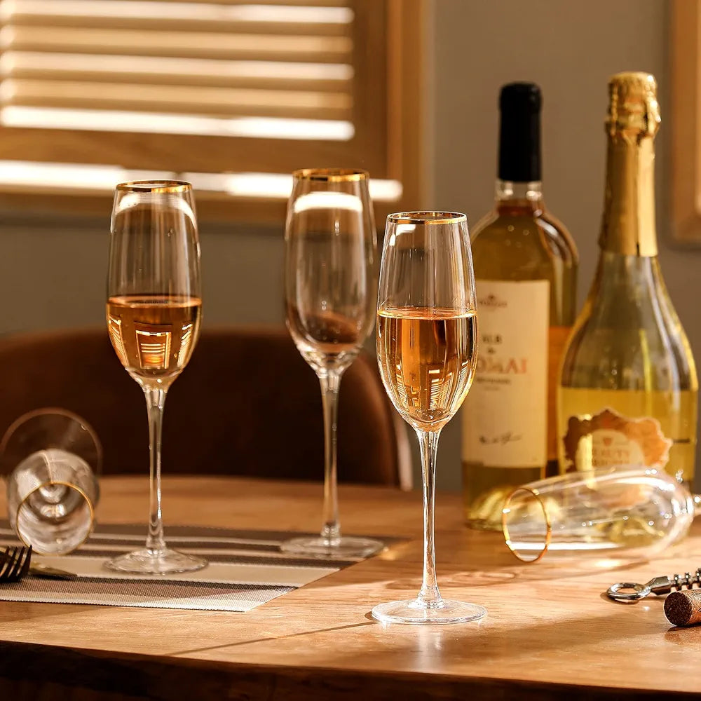 Elegant Gold Rim Clear Champagne Glasses