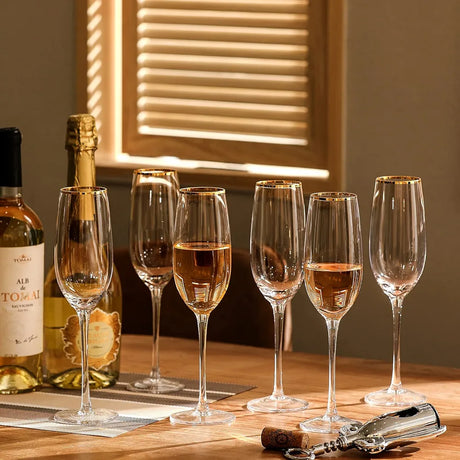 Elegant Gold Rim Clear Champagne Glasses