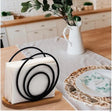 Elegant Metal Napkin Holder Circular Black & Gold Design with Wooden Base Tableware