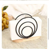 Elegant Metal Napkin Holder Circular Black & Gold Design with Wooden Base Tableware