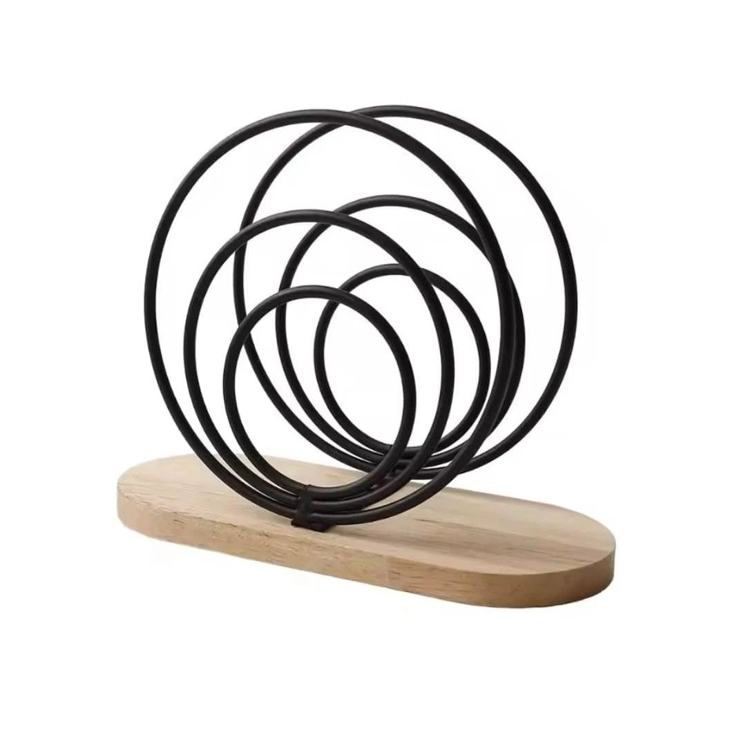 Elegant Metal Napkin Holder Circular Black & Gold Design with Wooden Base Tableware