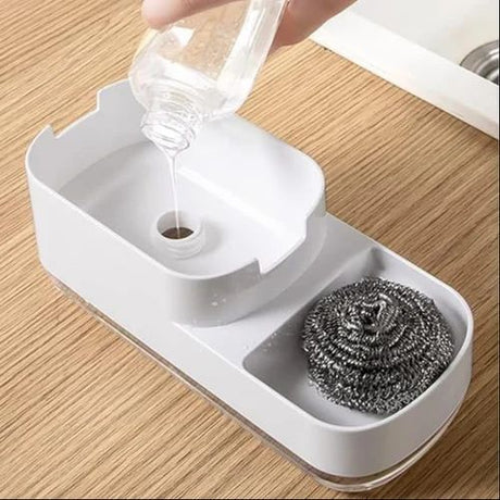 Elegant Nordic Style Soap Holder and Dispenser High Quality Plastic with Free Washing Sponge Black & White