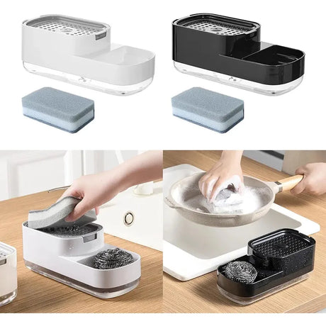 Elegant Nordic Style Soap Holder and Dispenser High Quality Plastic with Free Washing Sponge Black & White