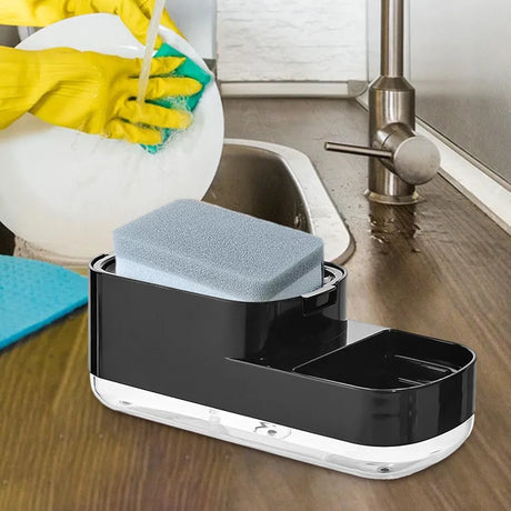 Elegant Nordic Style Soap Holder and Dispenser High Quality Plastic with Free Washing Sponge Black & White