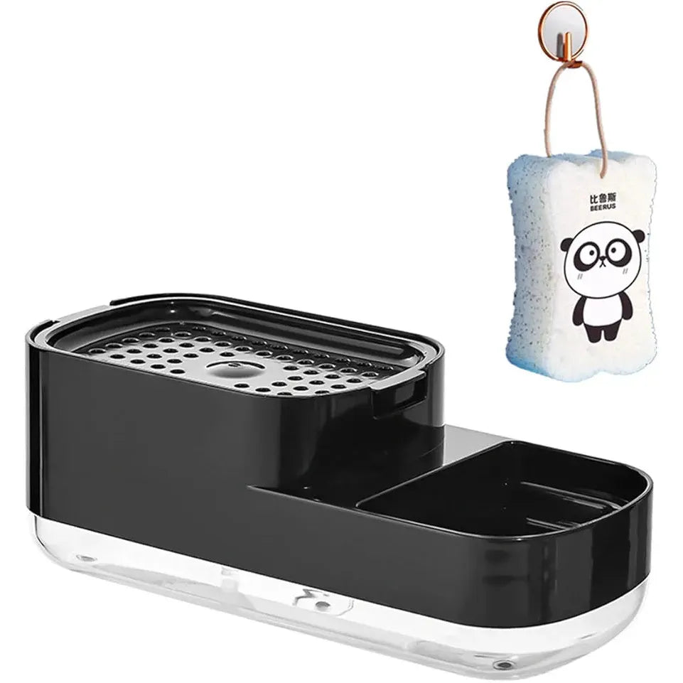 Elegant Nordic Style Soap Holder and Dispenser High Quality Plastic with Free Washing Sponge Black & White