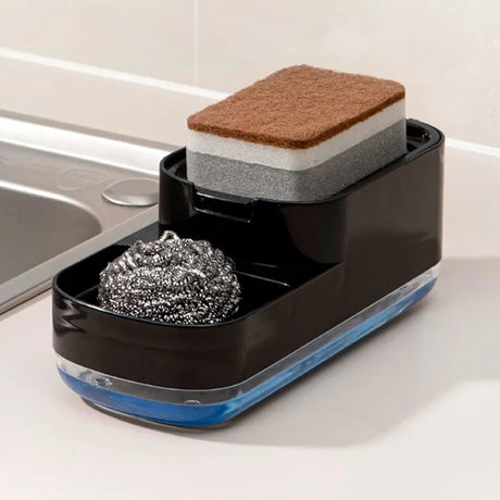 Elegant Nordic Style Soap Holder and Dispenser High Quality Plastic with Free Washing Sponge Black & White