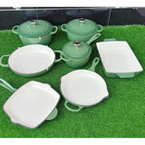 Enamel Cast Iron Cooking Pots Set with Frying Pan, Grill Pan and Baking Tray