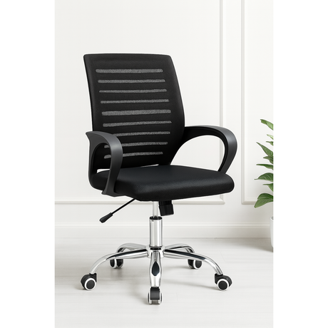 Ergonomic Black Mesh Office Chair with Chrome Base and Wheels