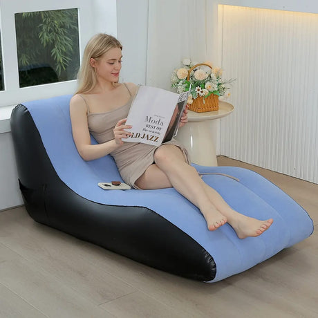 Ergonomic Inflatable Lounge Chair with Soft Flocked Surface and Side Pocket