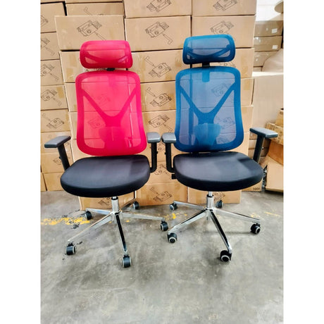 Ergonomic Mesh Office Chair Adjustable Armrests, Headrest & Lumbar Support on Chrome Base