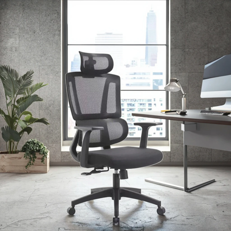 Ergonomic Mesh Office Chair Adjustable Armrests, Headrest & Lumbar Support on Chrome Base