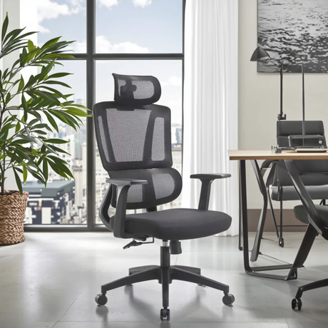 Ergonomic Mesh Office Chair Adjustable Armrests, Headrest & Lumbar Support on Chrome Base
