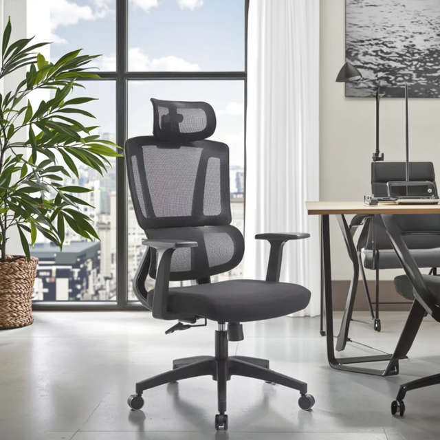 Ergonomic Mesh Office Chair Adjustable Armrests, Headrest & Lumbar Support on Chrome Base