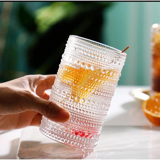 European Style Embossed Drinking Glasses – 6pcs | 400ml Elegant Tumblers for Water, Juice, Cocktails