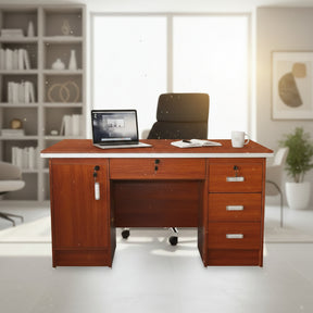 Executive Office Desk Lockable Wooden Workstation with Side Cabinets & Drawers Office Furniture