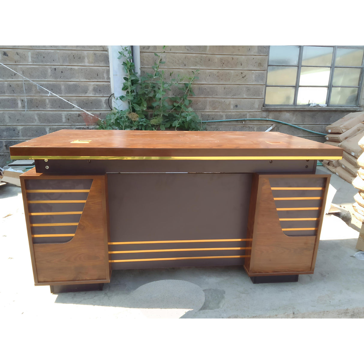 Executive Office Desk with Gold Trim and Storage Drawer